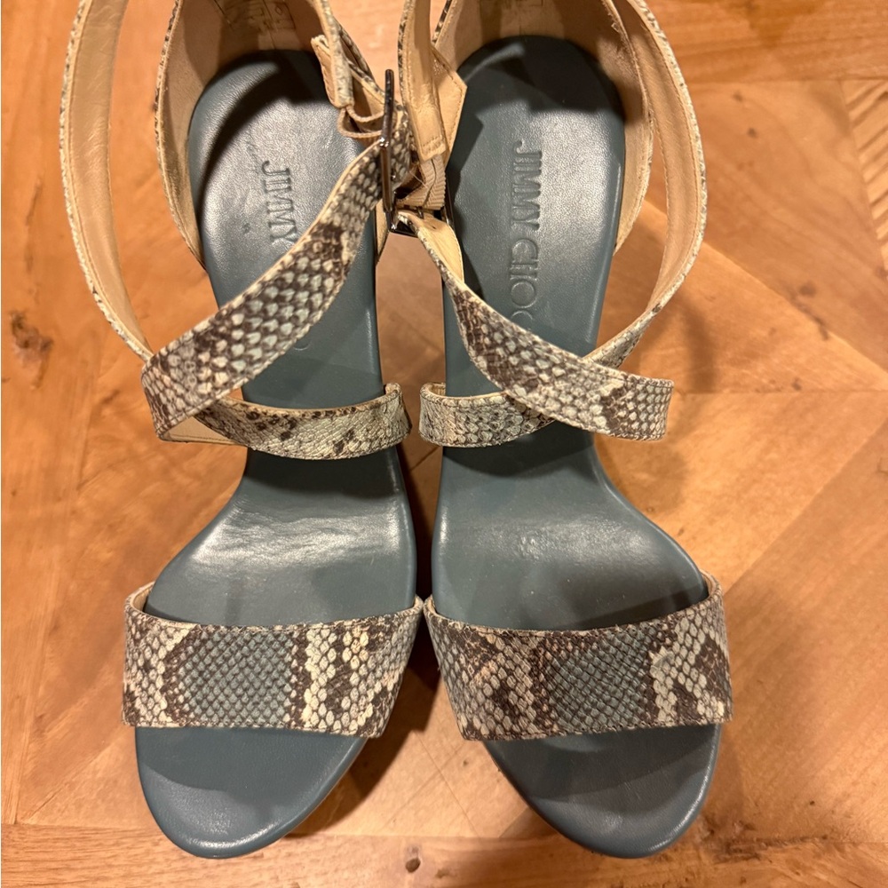 Jimmy Choo Blue and Black Python Print Wedges